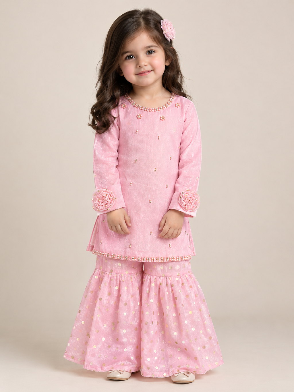 Pink Floral Gharara 3 piece set