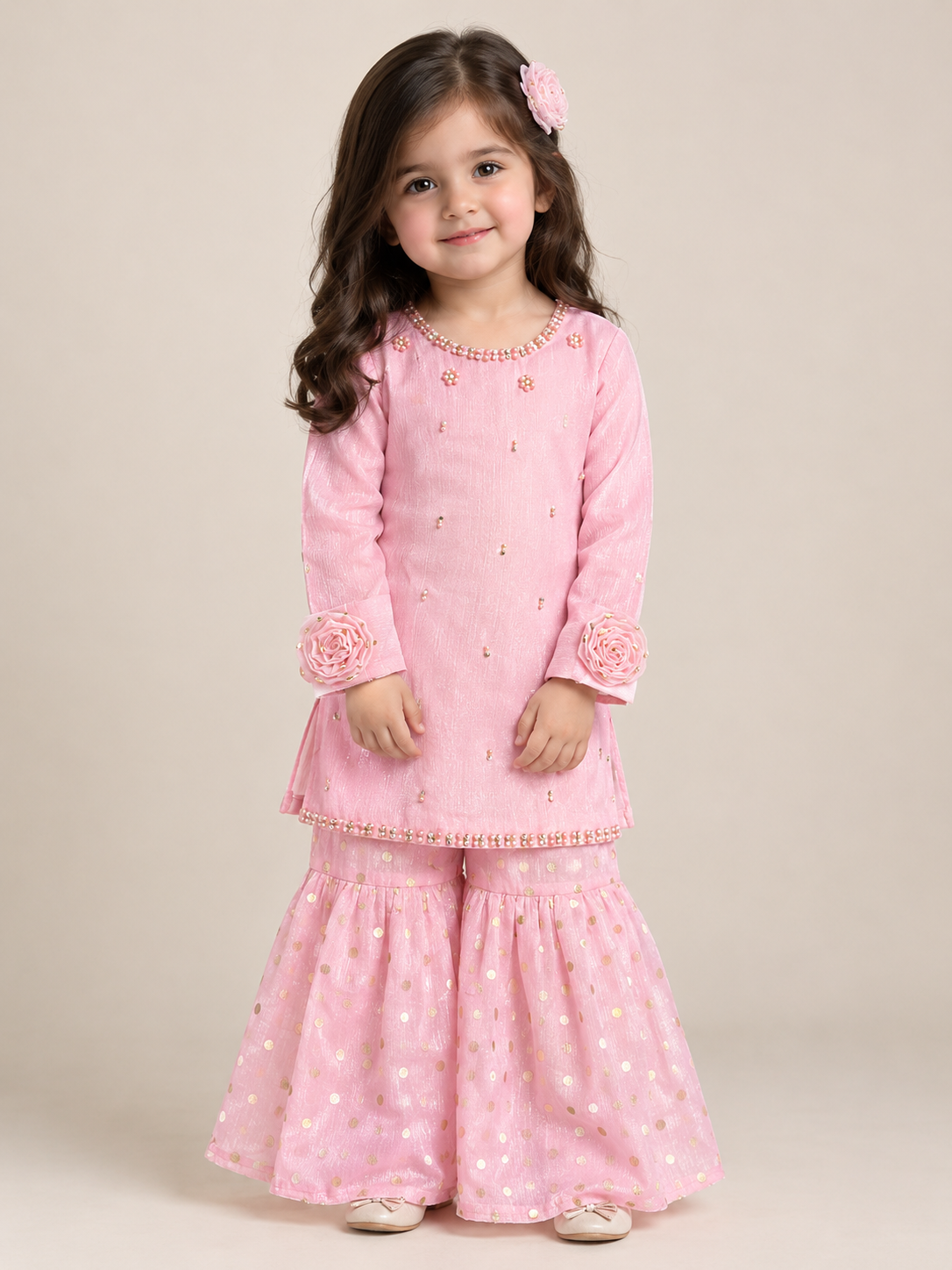 Pink Floral Gharara 3 piece set