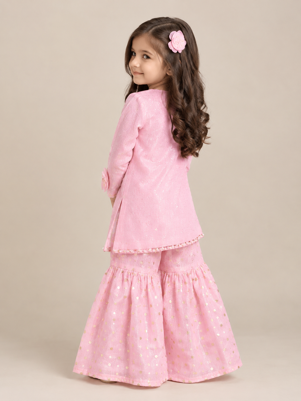 Pink Floral Gharara 3 piece set